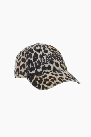 GANNI Washed Cotton Canvas Cap A6898 – leopard — produktfoto