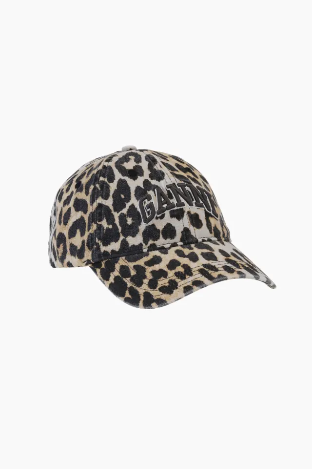 GANNI Washed Cotton Canvas Cap A6898 – leopard — produktfoto