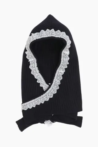 GANNI Compact Wool Balaclava Lace – Sky Captain — produktfoto