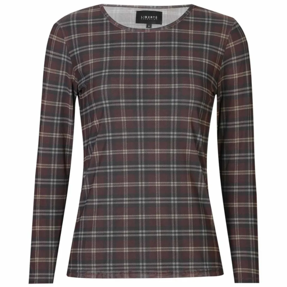 Liberté bluse Mesh – DARK BROWN CHECK — produktfoto