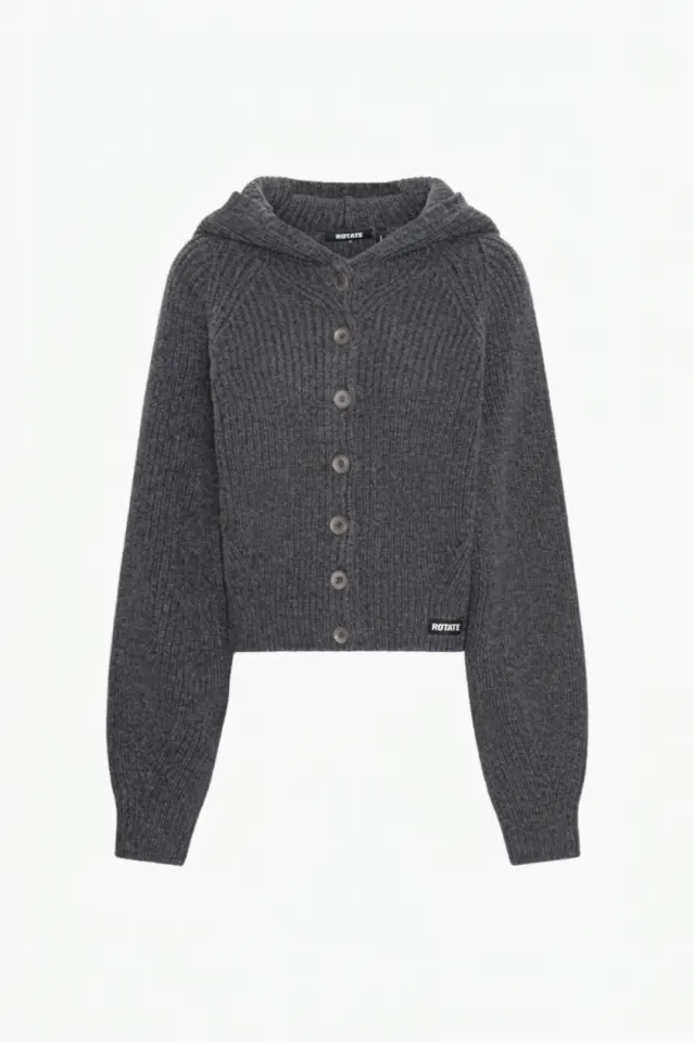 Rotate Knit Boxy Hoodie – Gray Pinstripe — produktfoto