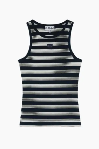 GANNI Soft Cotton Rib Tank Top A1050049 – Sky Captain — produktfoto