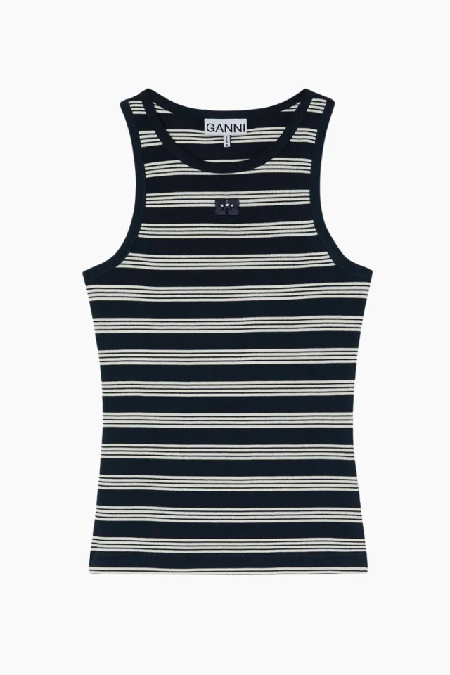 GANNI Soft Cotton Rib Tank Top A1050049 – Sky Captain — produktfoto