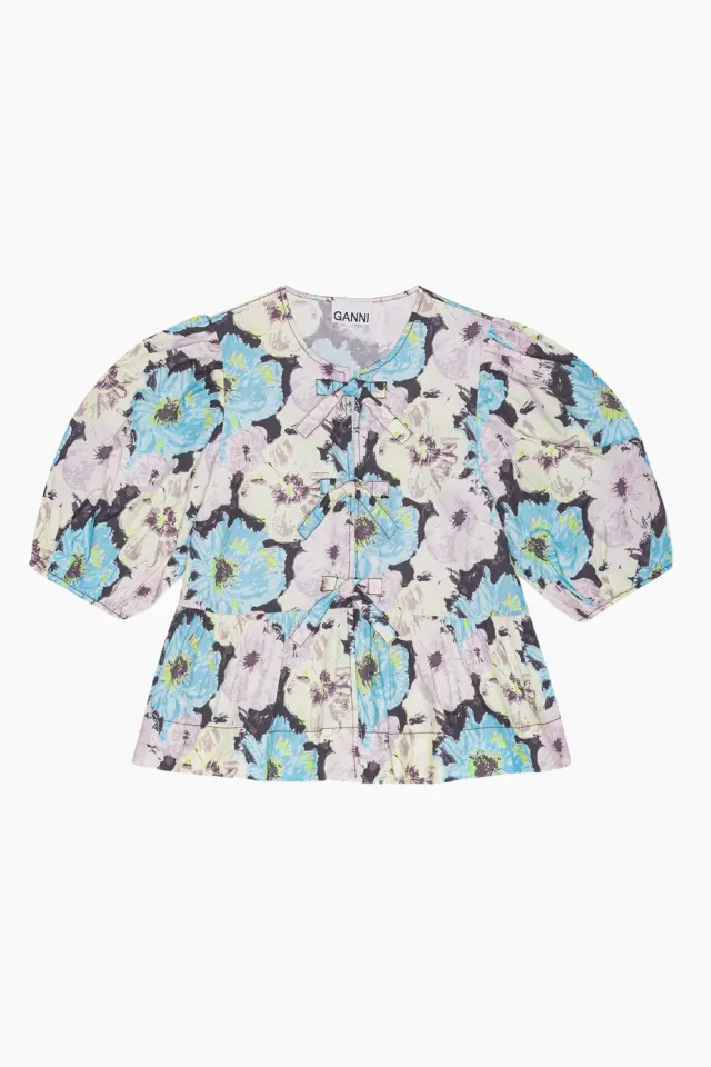 GANNI Printed Cotton Peplum Blouse W017 – Multicolour — produktfoto