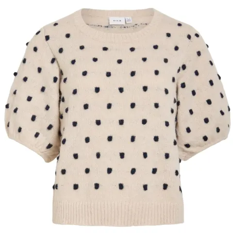 VILA t-shirt Vidottie – Birch NAVY BLAZER DOTS — produktfoto