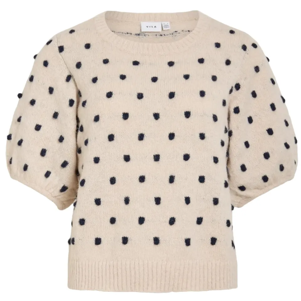 VILA t-shirt Vidottie – Birch NAVY BLAZER DOTS — produktfoto