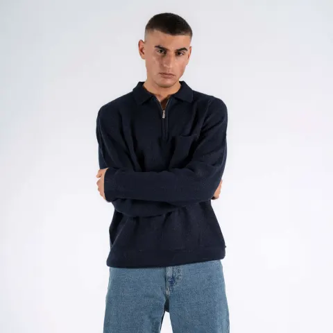 Marcus MAnewman half zip knit – Night Sky — produktfoto