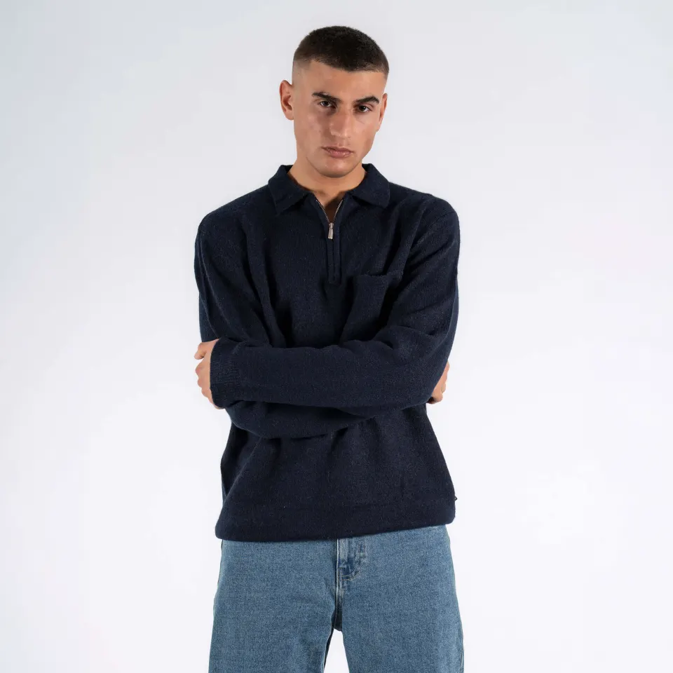 Marcus MAnewman half zip knit – Night Sky — produktfoto