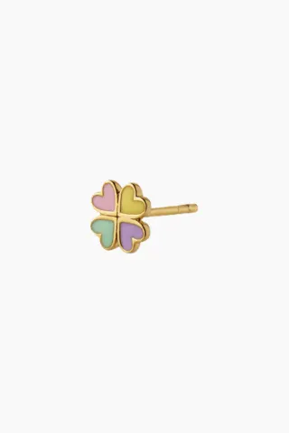 STINE A Love Heart Clover Enamel Earring – guld — produktfoto