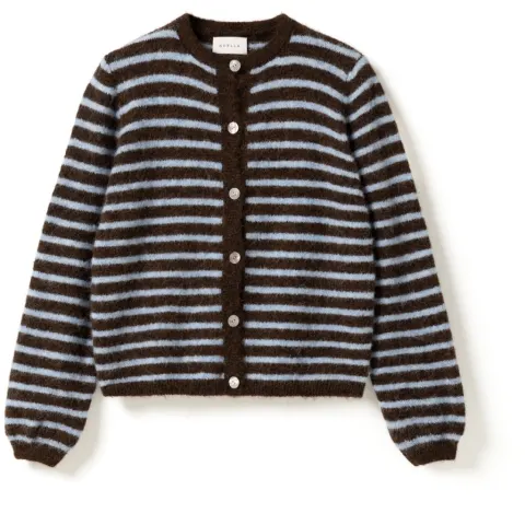 Noella cardigan N-mertice – BROWN BLUE STRIPE — produktfoto