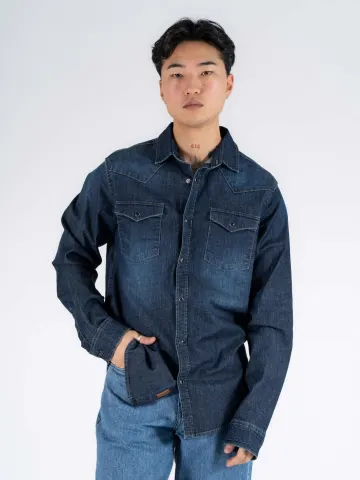 Marcus MAmojo ls shirt Noos – Dark Blue Wash — produktfoto