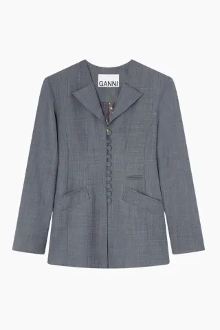 GANNI Wool Melange Suiting Long Button Blazer A1020052 – Phantom — produktfoto