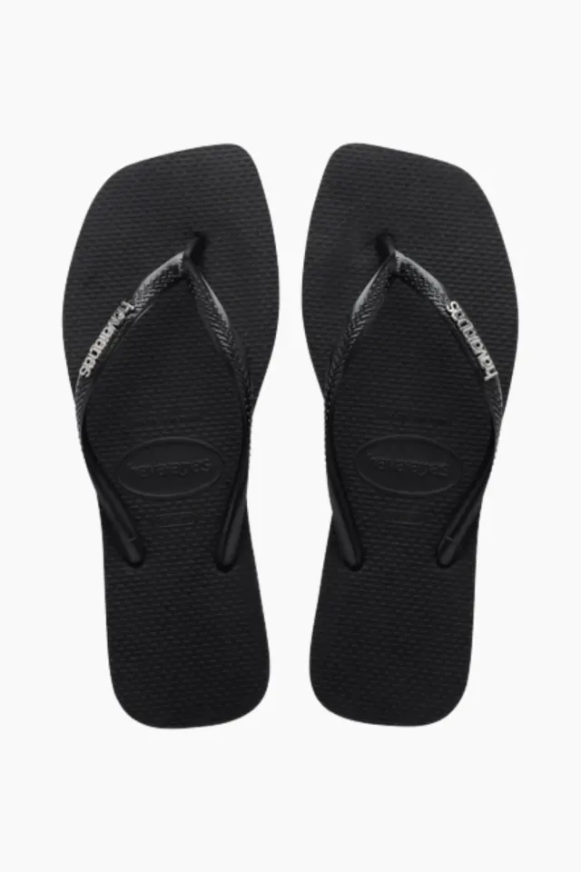 HAVAIANAS Square Logo Metallic Flip Flops – Black/Silver — produktfoto
