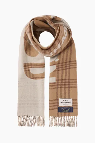 Mads Nørgaard Woven Wool Logo Scarf – Cornstalk/Cocoa Brown — produktfoto