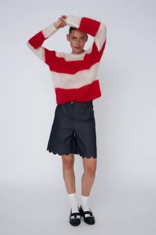 Stella Nova Unwashed Denim Scallop Shorts – Raw Denim — produktfoto