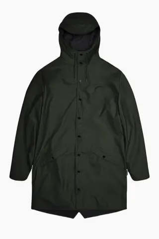 Rains Long Jacket W3 – grøn — produktfoto