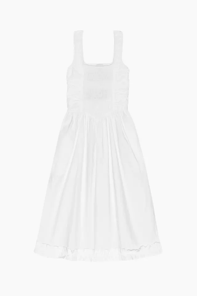 GANNI Cotton Poplin Midi Strap Smock Dress F9438 – Bright White — produktfoto
