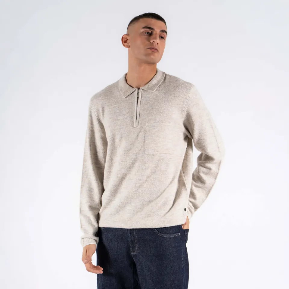 Marcus MAnewman half zip knit – Dove Melange — produktfoto