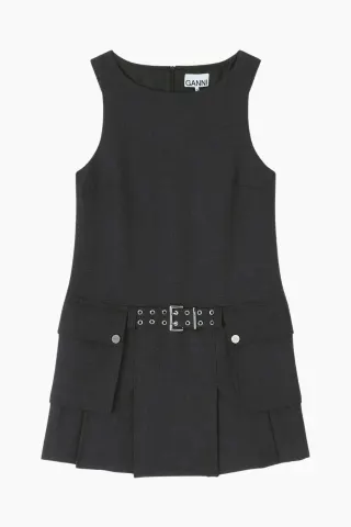 GANNI Wool Suiting Belted Mini Dress A1030115 – Phantom — produktfoto