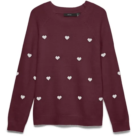Vero Moda Striktrøje Vmdoffy – Windsor Wine W. WHITE HEARTS — produktfoto