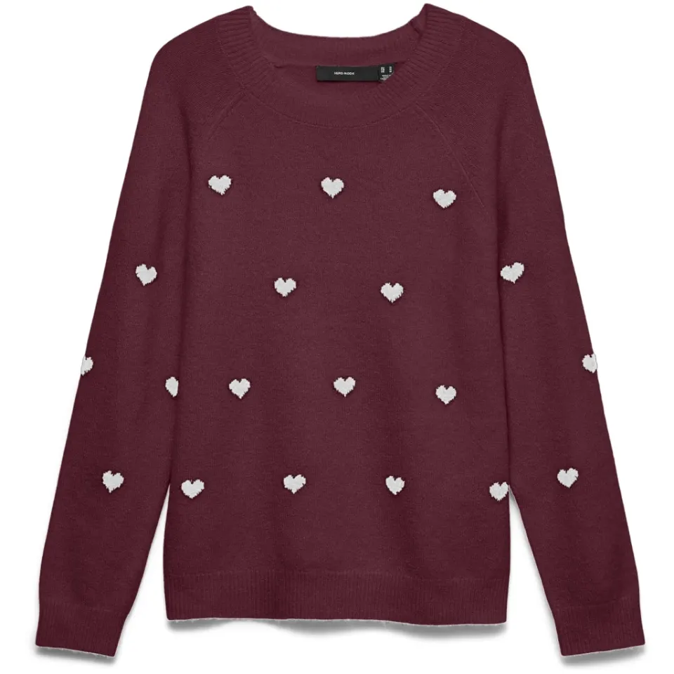 Vero Moda Striktrøje Vmdoffy – Windsor Wine W. WHITE HEARTS — produktfoto