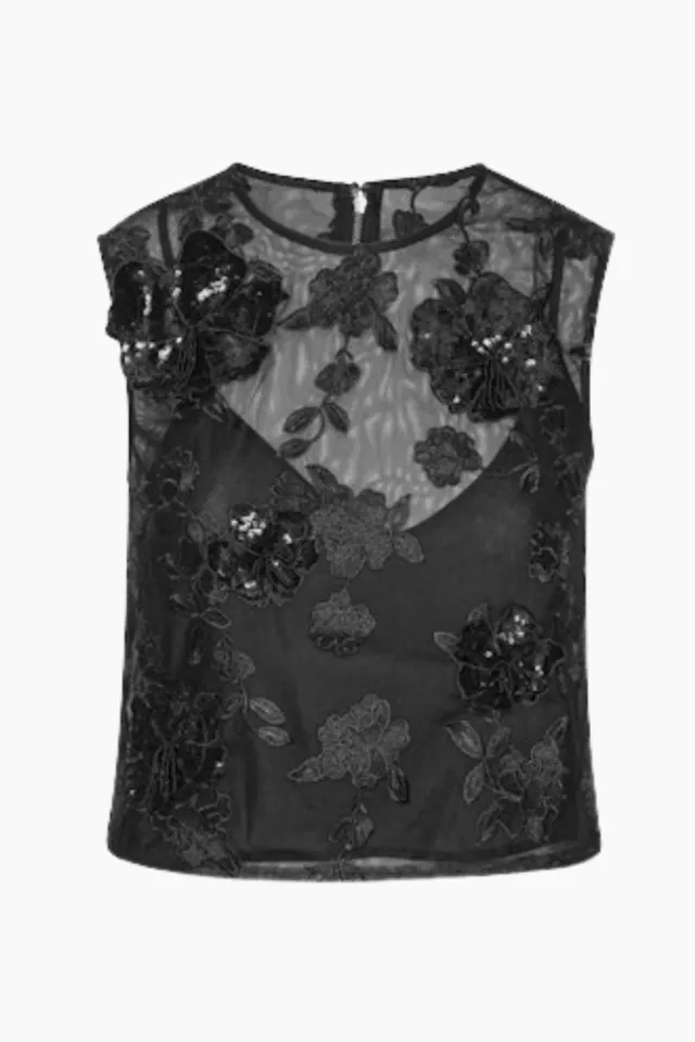 Rotate Mesh Flower Top – sort — produktfoto