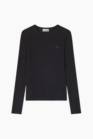 GANNI Soft Cotton Rib Long Sleeve T-Shirt T4313 – sort — produktfoto