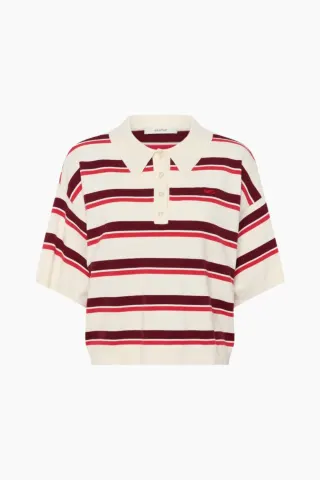 Gestuz GZTaia ss Polo Pullover – Egret/Cabernet/Poinsettia — produktfoto