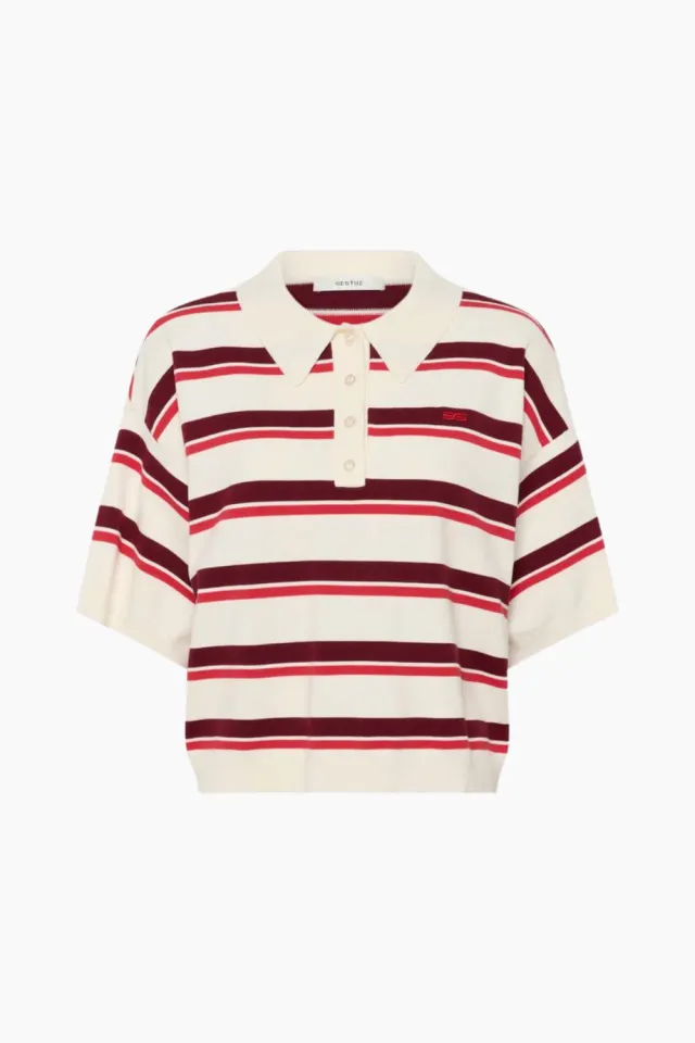 Gestuz GZTaia ss Polo Pullover – Egret/Cabernet/Poinsettia — produktfoto