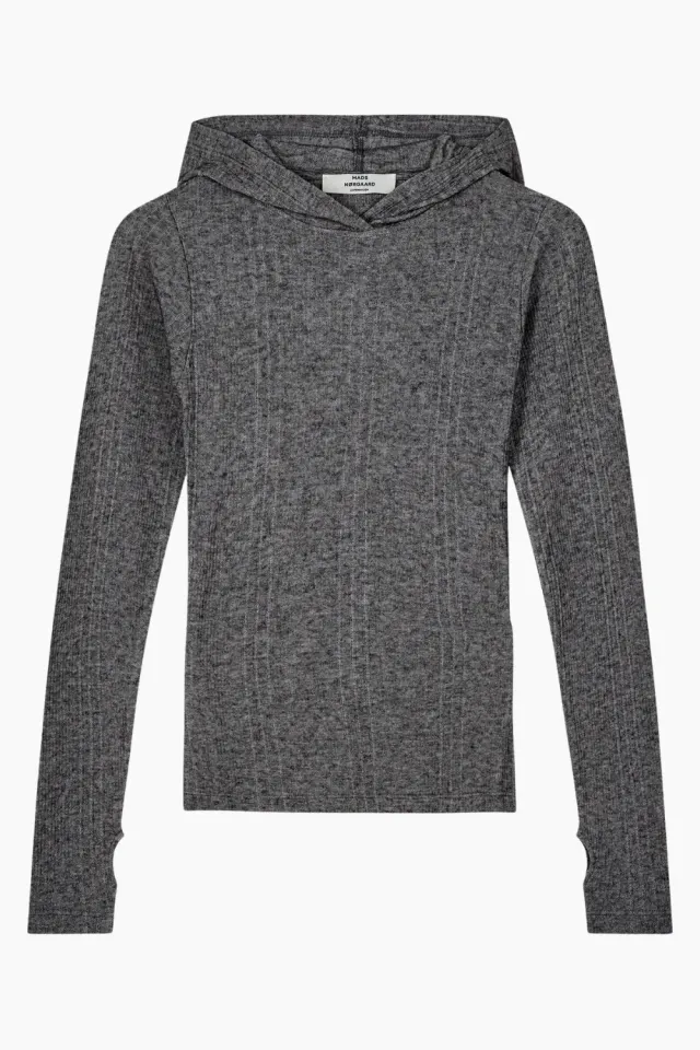 Mads Nørgaard Point Wool Tutti Hood – Dark Grey Melange — produktfoto