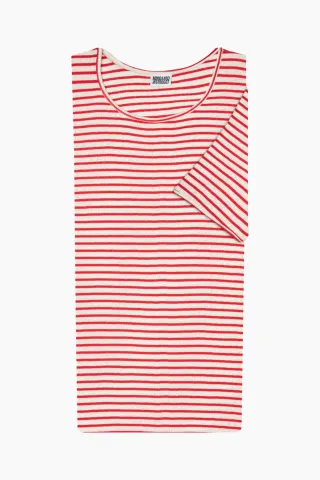 Nørgaard på Strøget 101 Short Sleeve NPS Stripes – Ecru/Red — produktfoto