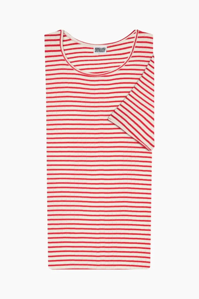 Nørgaard på Strøget 101 Short Sleeve NPS Stripes – Ecru/Red — produktfoto