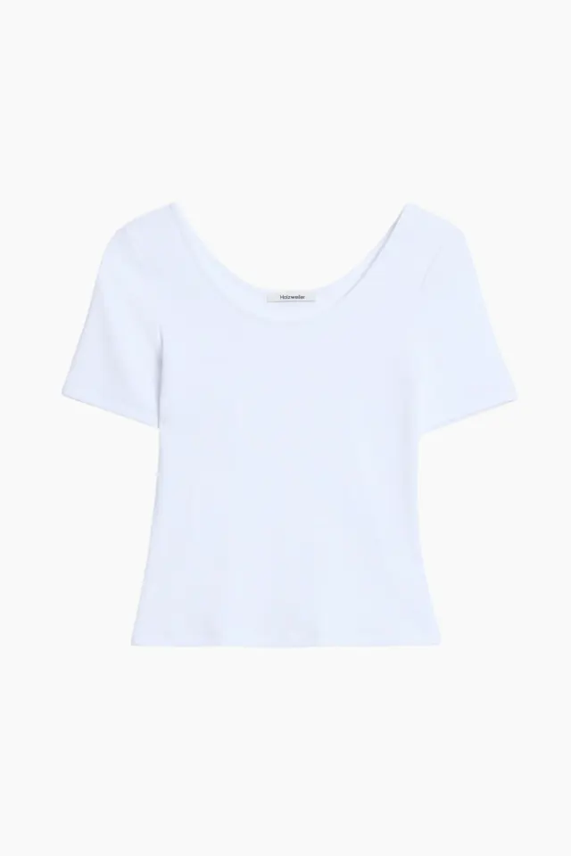 Holzweiler Rib Open Neck Tee – hvid — produktfoto