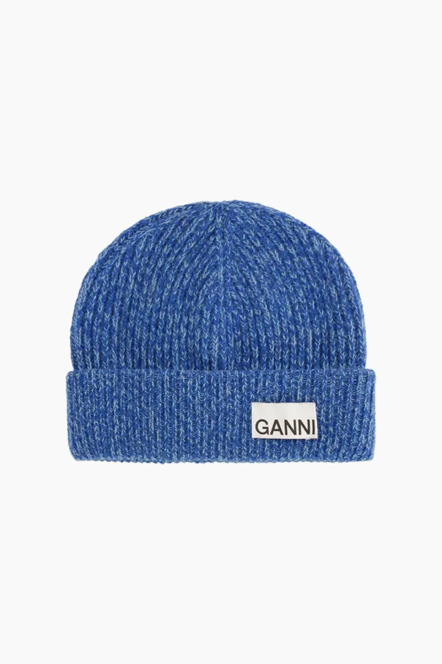 GANNI Light Structured Rib Knit Beanie A5353 – Nautical Blue — produktfoto