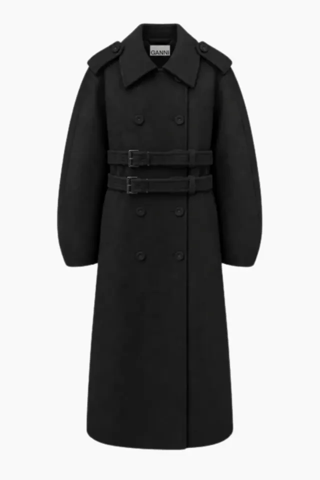 GANNI Splittable Wool Trench Coat – sort — produktfoto