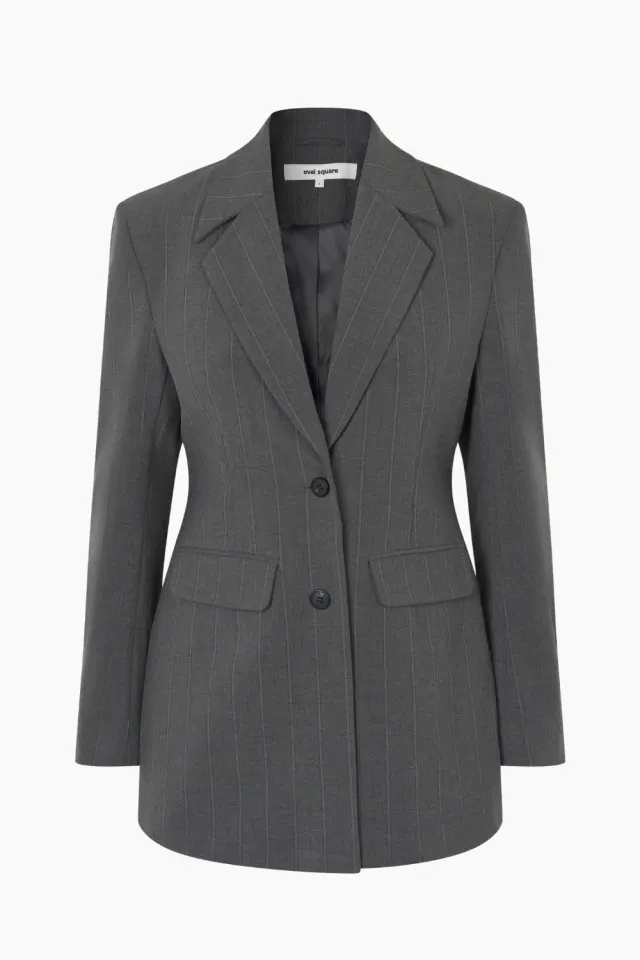 Oval Square Mary Blazer – Dark Grey Mel. Stripe — produktfoto