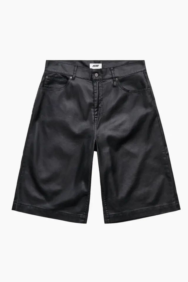 ALIS Chaz Wide Fit Denim Shorts – Glossy Black — produktfoto