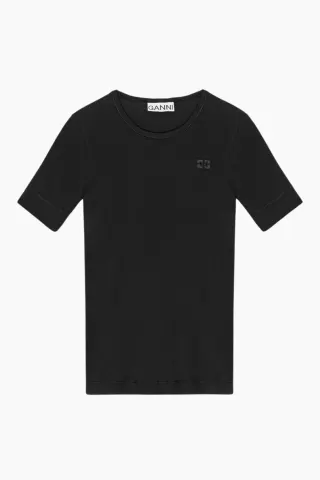 GANNI Soft Cotton Rib Short Sleeve T-Shirt T4012 – sort — produktfoto