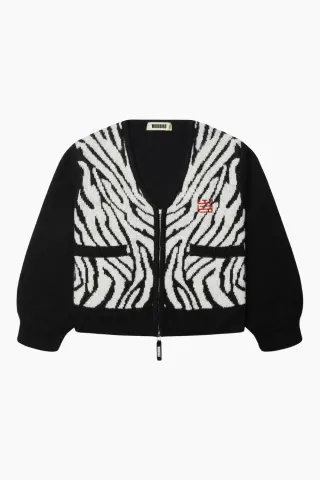Woodbird WBFen Zebra Zip Cardigan – Black/White — produktfoto