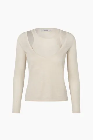 Oval Square Drama Knit Blouse – råhvid — produktfoto
