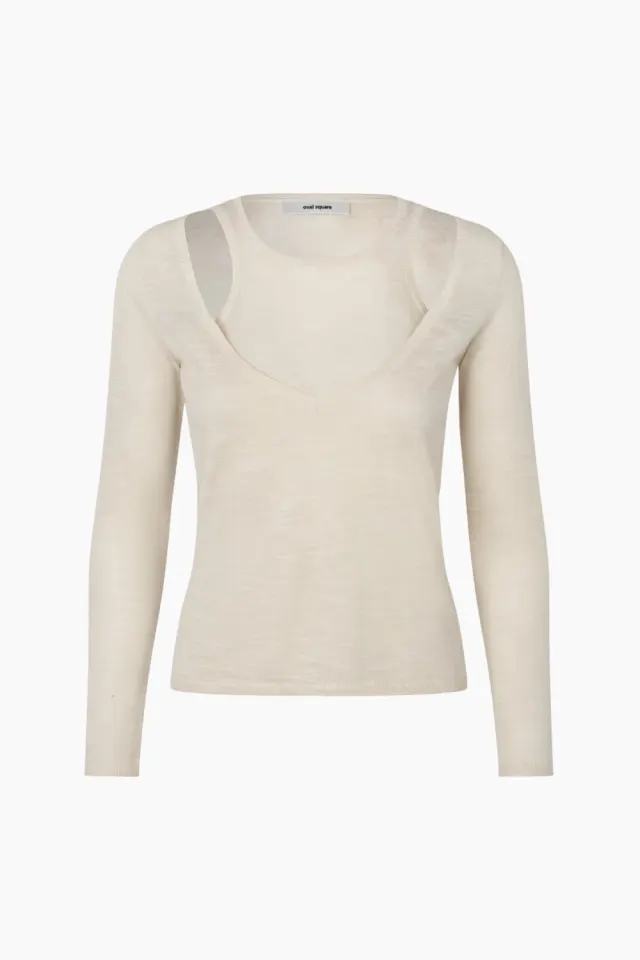 Oval Square Drama Knit Blouse – råhvid — produktfoto