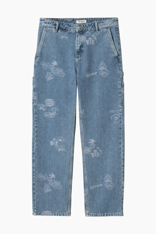 Carhartt W' Stamp Pants - Stamp Print Blue Bleached – Carhartt WIP — produktfoto