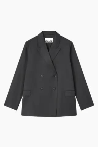 GANNI Calendered Wool Blazer W0797 – sort — produktfoto