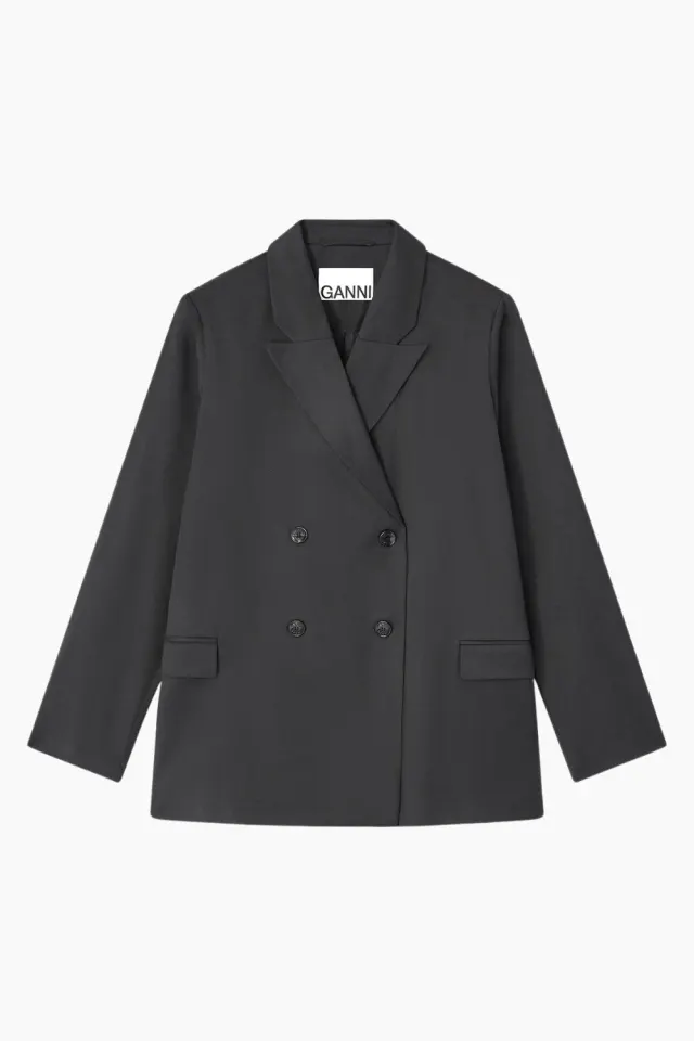 GANNI Calendered Wool Blazer W0797 – sort — produktfoto