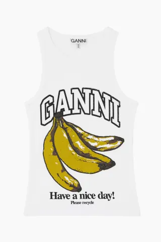 GANNI Compact Rib Tank Top A1040427 – Bright White — produktfoto