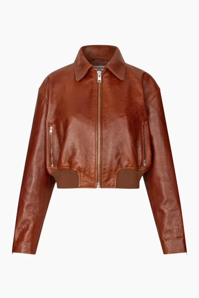 Oval Square Marilyn Leather Bomber – Rust Red — produktfoto