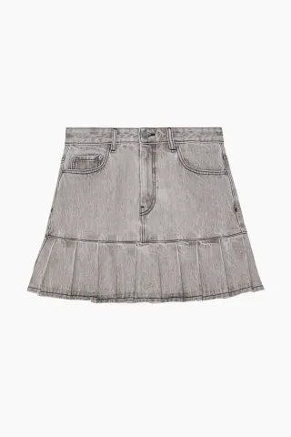 GANNI Future Denim Pleated Mini Skirt J1550 – Gray Quill — produktfoto