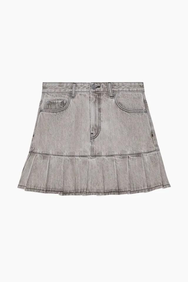 GANNI Future Denim Pleated Mini Skirt J1550 – Gray Quill — produktfoto