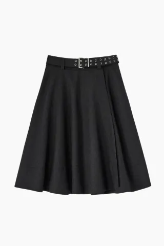 GANNI Wool Suiting Knee Length Wrap Skirt – Phantom — produktfoto