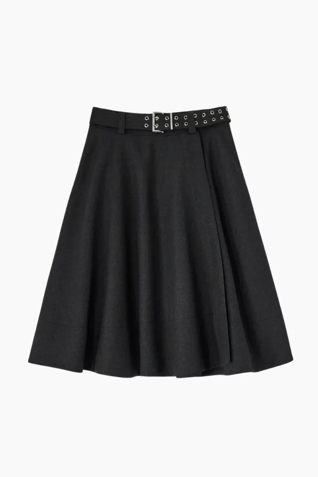 GANNI Wool Suiting Knee Length Wrap Skirt – Phantom — produktfoto